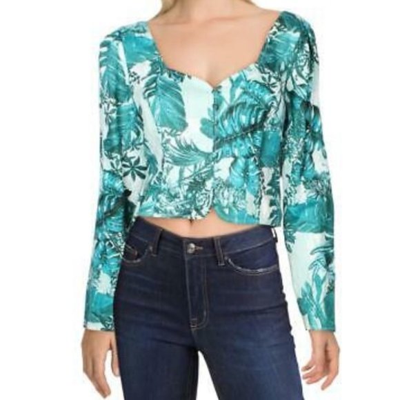 Guess Telana 100% Linen Jungle Print Top Small NWT - Picture 1 of 9
